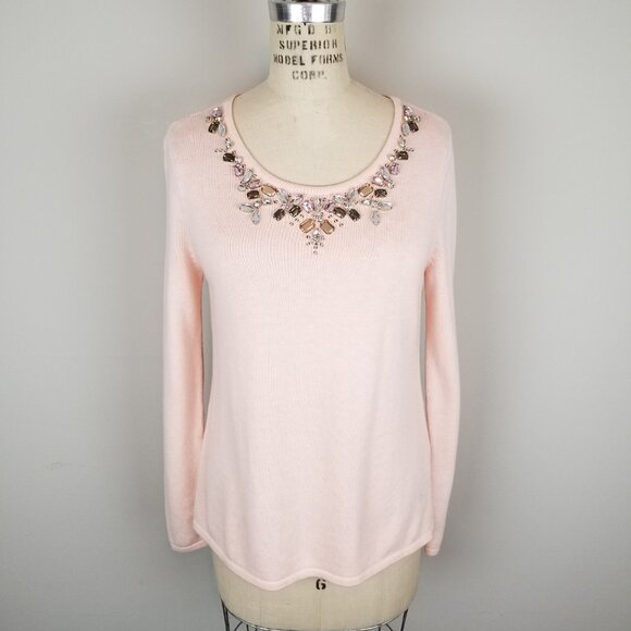 Chico's Embellished Jeweled Belle Pale Pink Pullover Knit Sweater Size 0 {Small} - Picture 1 of 11